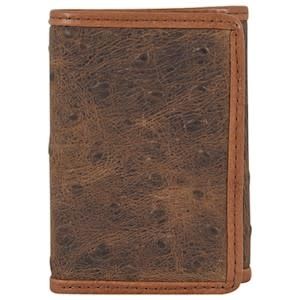 TONY LAMA TRIFOLD WALLET BROWN OSTRICH LEATHER