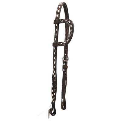SCOTT THOMAS SADDLERY CHOCOLATE ROUGHOUT SLIP EAR HEADSTALL WHITE BUCKSTITCH