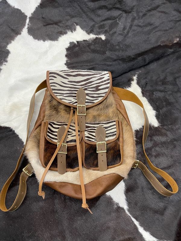 GENUINE COWHIDE FUR ZEBRA PRINT MEDIUM BACK PACK