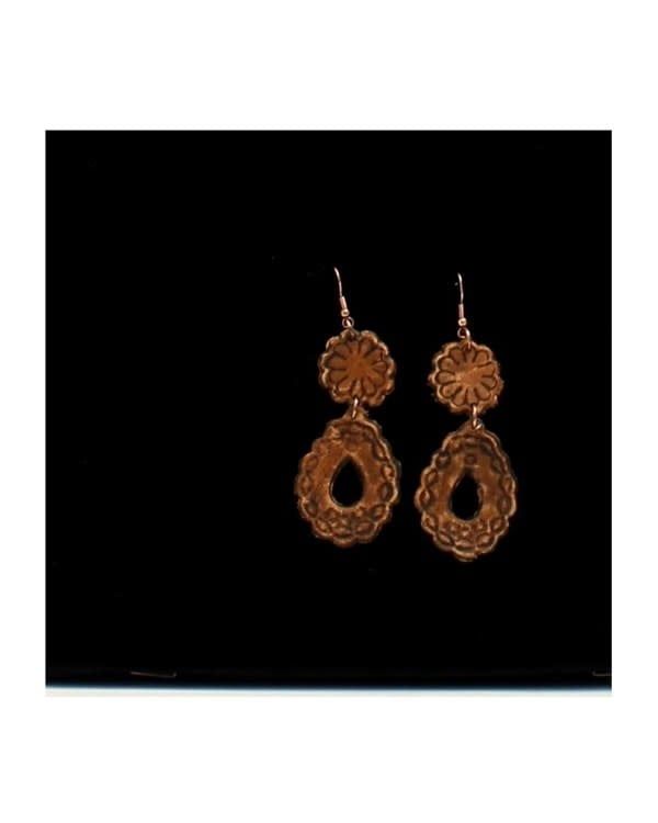 LEATHER FLORAL BROWN EARRINGS
