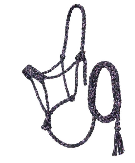 TOUGH 1 PONY MULE TAPE HALTER WITH 10&#39; LEAD (ASSORTED COLORS)