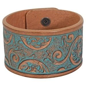 JUSTIN SADDLE BROWN TOOLED LEATHER CUFF