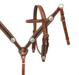 SHOWMAN PONY SILVER STUD CONCHO HEADSTALL AND BREAST COLLAR SET