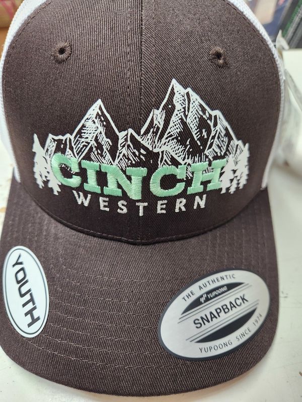 CINCH YOUTH TRUCKER CAP BROWN W/GREEN CINCH EMBROIDERY OSFA