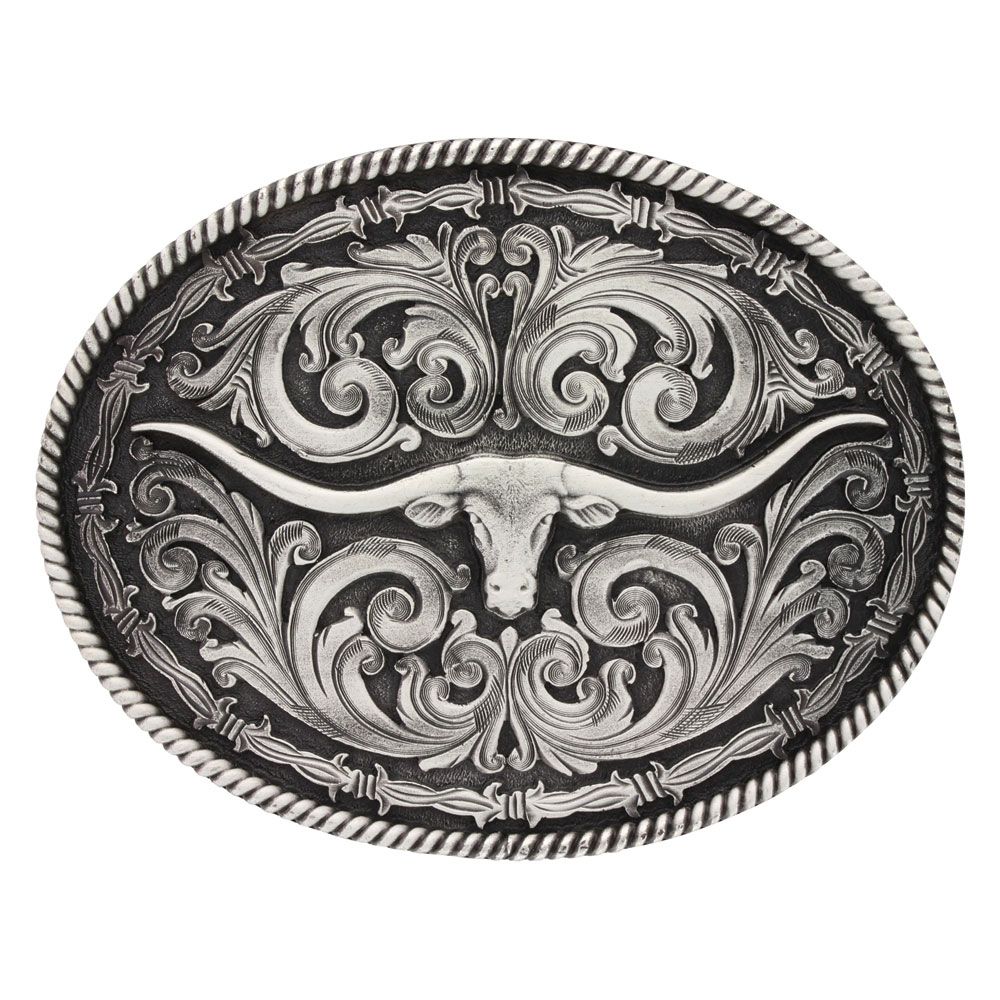 ATTITUDE BUCKLES ROPE &amp; BARBED WIRE LONGHORN CLASSIC IMPRESSIONS BUCKLE