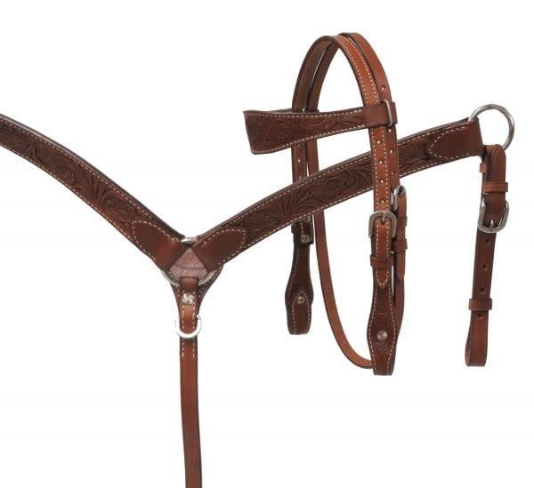 SHOWMAN MINI FLORAL TOOLED HEADSTALL &amp; BREASTCOLLAR SET