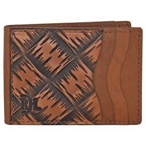RED DIRT BIFOLD CARD CASE XL BASKETWEAVE TOOLING W/LACED LEATHER EDGE