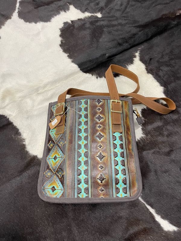 LUXURY ITALIAN LEATHER NAVAJO CHOCOLATE OVER SHOULDER PURSE