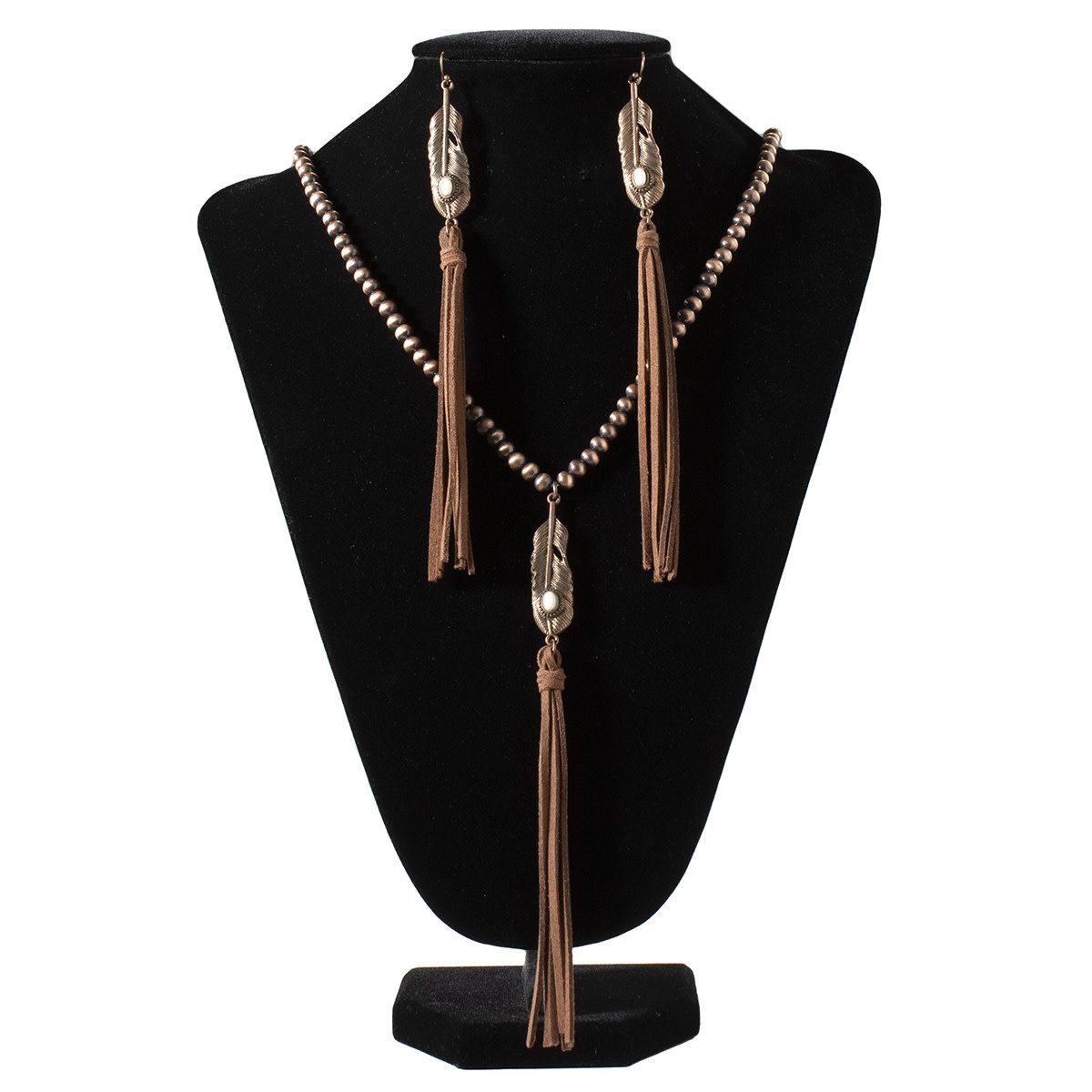 SILVER STRIKE FEATHER TASSEL NECKLACE SET