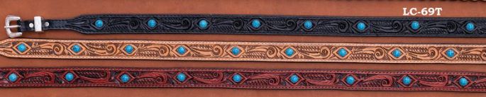 AUSTIN ACCENT HAND BAND CARVED LEATHER W/TURQUOISE ACCENTS