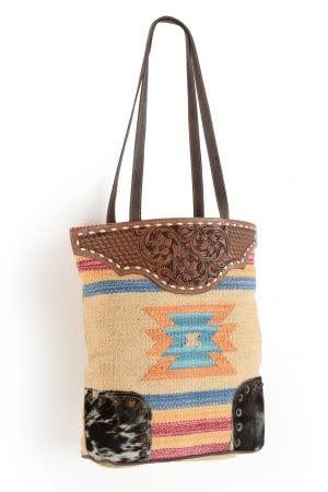 VA4012 KLASSY COWGIRL CANVAS TOTEBAG WITH LEATHER TOOLING