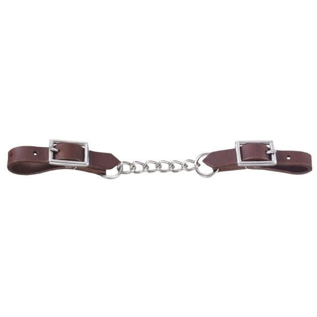 TOUGH1 HARNESS LEATHER CURB STRAP WITH SINGLE CHAIN