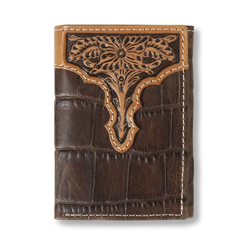 ARIAT TRIFOLD CROC FLORAL EMBOSSED WALLET