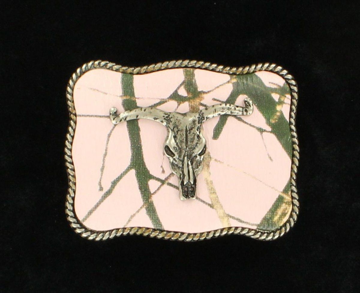 NOCONA LONGHORN MOSSY OAK PINK CAMO BUCKLE