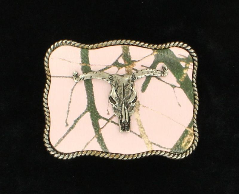 NOCONA LONGHORN MOSSY OAK PINK CAMO BUCKLE