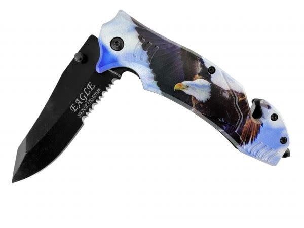 SNAKE EYE 8&quot; SPRING ASSIST KNIFE W/BLUE SKY &amp; EAGLE HANDLE