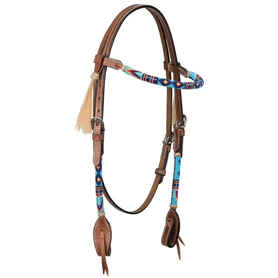BUFFALO LEATHER CODY PRO NATIVE AMERICAN BEADED BROWBAND HEADSTALL
