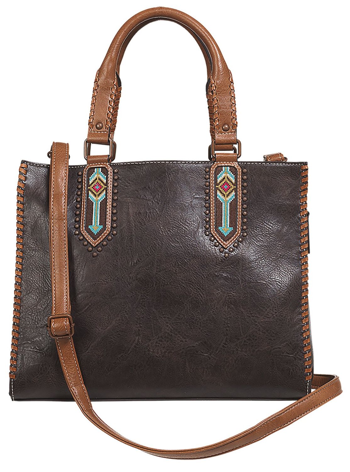 N770013102 NOCONA RUTHIE CONCEAL &amp; CARRY STUDDED BROWN TOTE