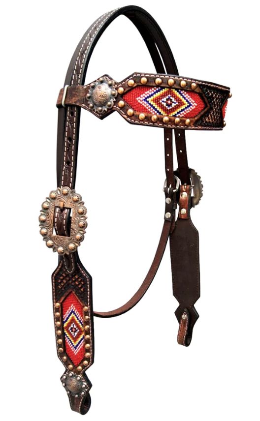 BAR H EQUINE NATRUAL BEADED DIAMOND HEADSTALL