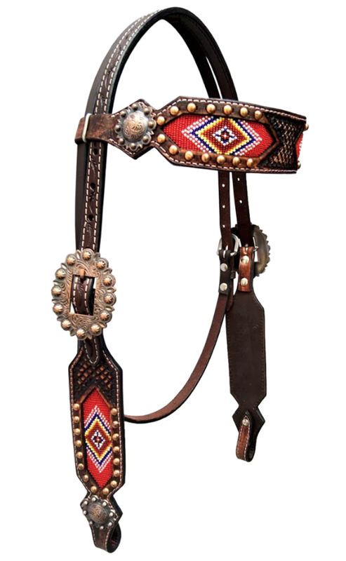BAR H EQUINE NATRUAL BEADED DIAMOND HEADSTALL