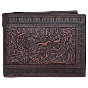JUSTIN MENS GENUINE LEATHER BIFOLD WALLET W/ TOOLING