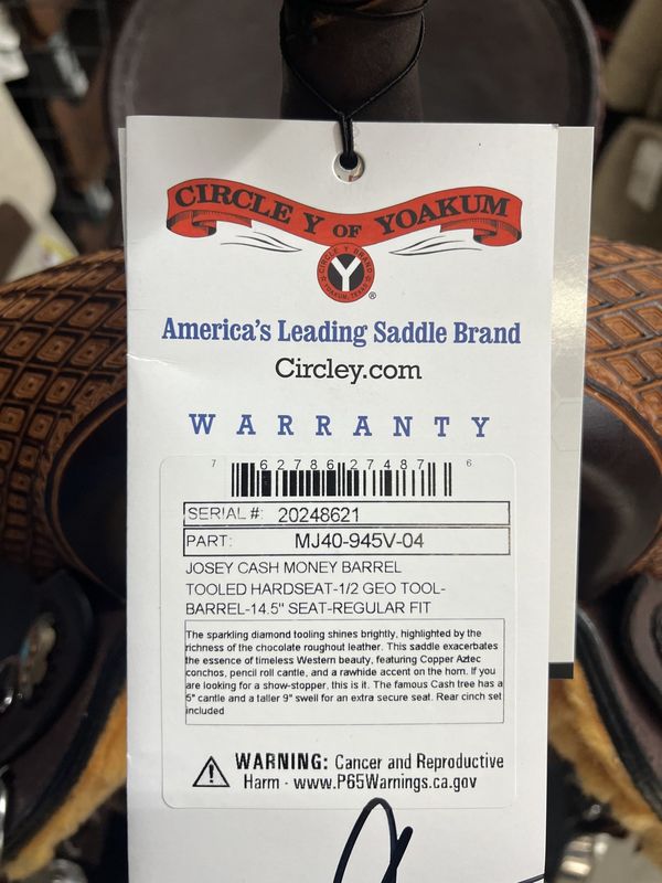 15" Circle Y Josey Cash Money Barrel Saddle - Wide Fit