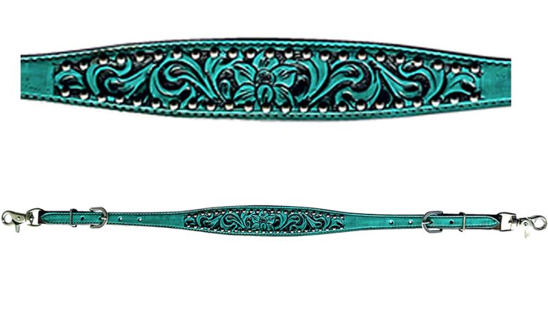 BAR H EQUINE TURQUOISE FLORAL HAND CARVED WITHER STRAPS