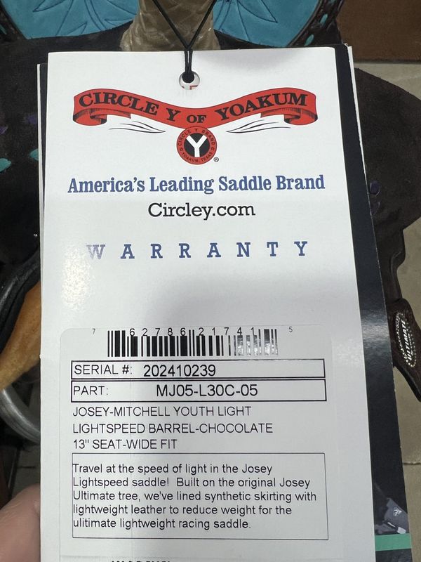 13" Circle Y Josey Youth Lightspeed Barrel Saddle - Wide fit