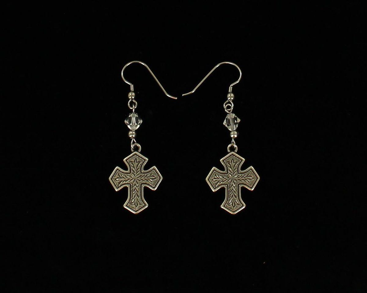 BLAZIN ROXX ENGRAVED CROSS EARRINGS