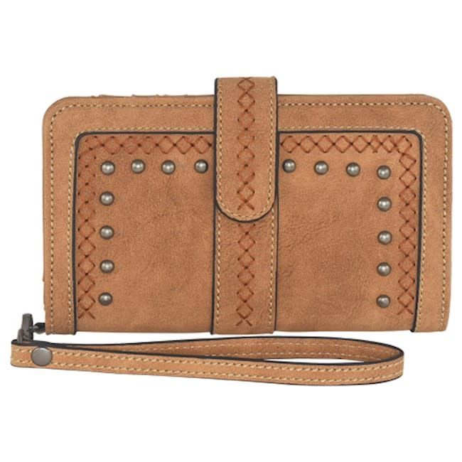 CATCHFLY SLIM WALLET TAN W/ BURNISHED EMBOSSED SOUTHWESTERN DESIGN