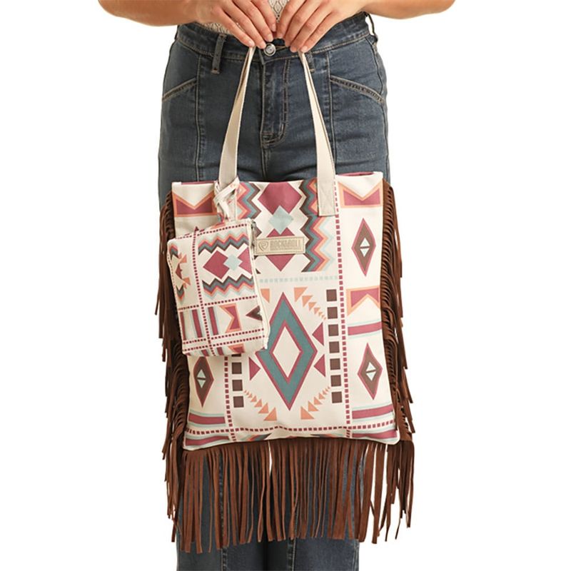 ROCK &amp; ROLL PRINTED BAG WITH FRINGE GEO