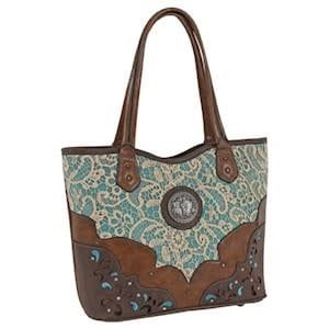 JUSTIN HANDBAG LACE W/ TURQ UNDERLAY