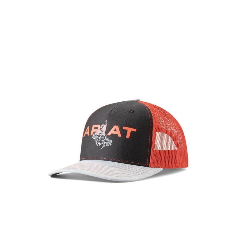 ARIAT BLACK &amp; RED BUCKING BRONC LOGO CAP