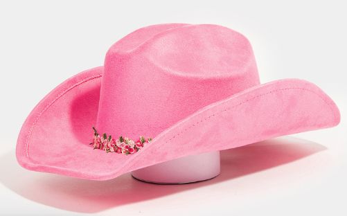 FLOWER DECOR RIBBON PINK COWBOY HAT