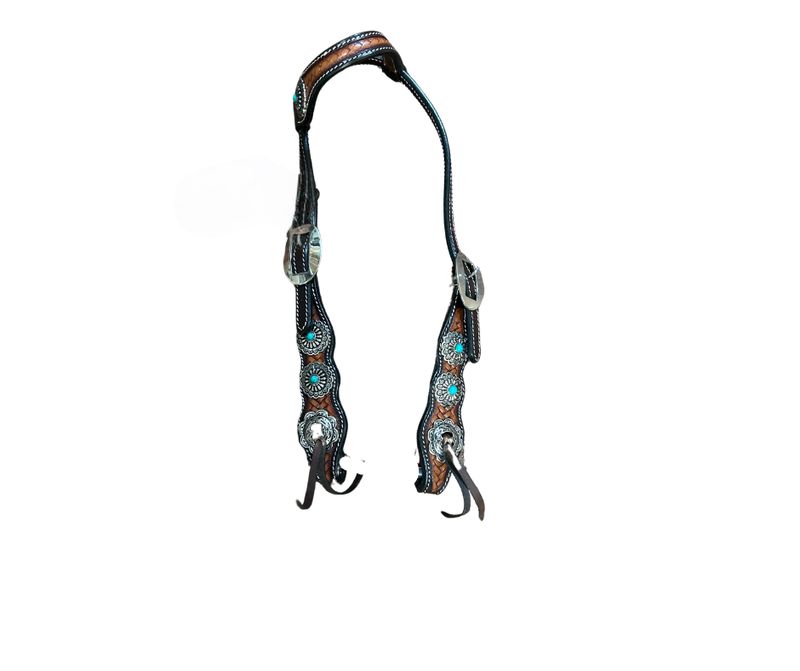 BUFFALO LEATHER PONY CODY PRO 1 EAR W/TURQUOISE CONCHO HEADSTALL