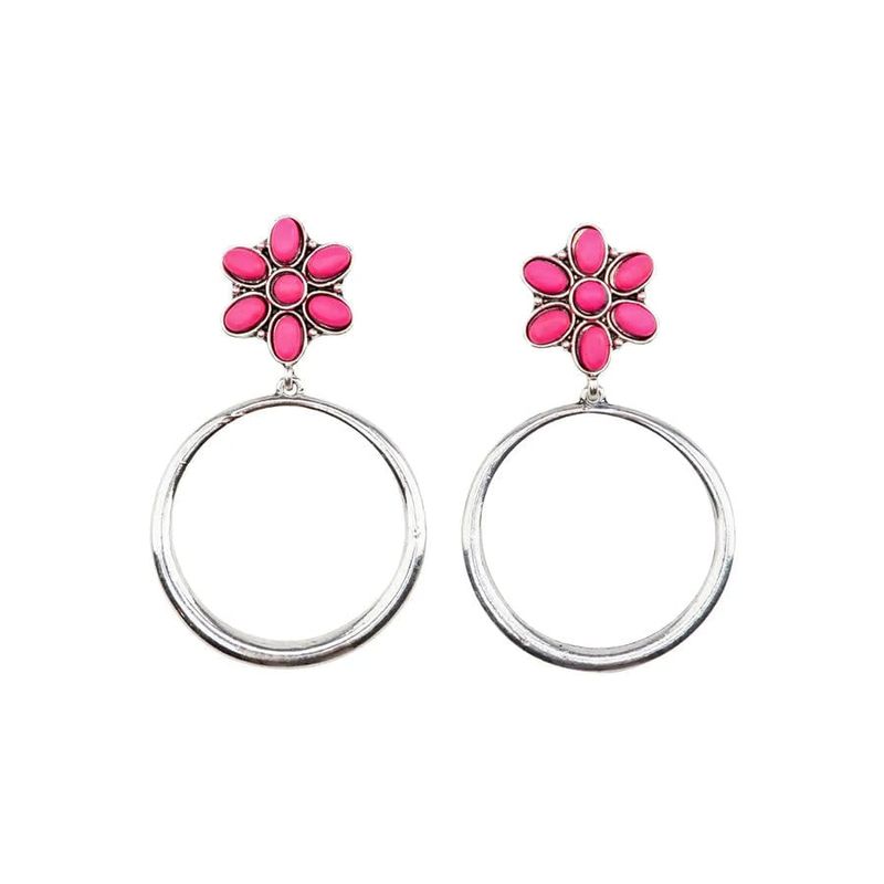 WEST AND CO. SILVER DANGLE HOOP EARRING ON PINK FLOWER POST