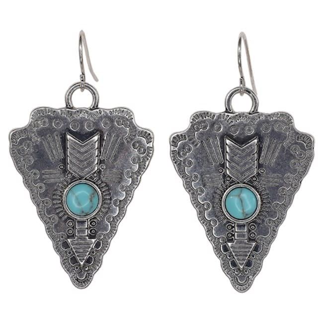 JUSTIN EARRINGS EAR HOOK ARROWHEAD AND ARROW W/FAUX TURQUOISE