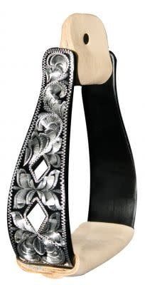 SHOWMAN BLACK ALUMINUM ENGRAVED SILVER STIRRUP W/CUT OUT DIAMONDS