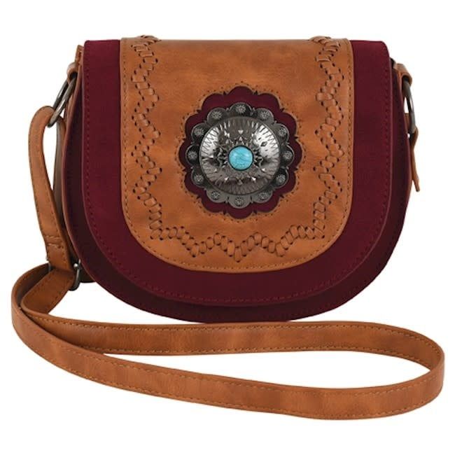 TONY LAMA LADIES SADDLE BAG TAN W/ MERLOT SUEDE