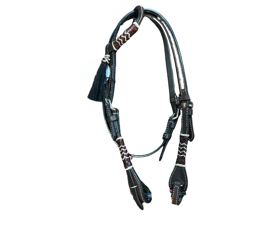 BUFFALO LEATHER PONY DARK OIL WITH RED RAWHIDE ONE EAR THROAT LATCH