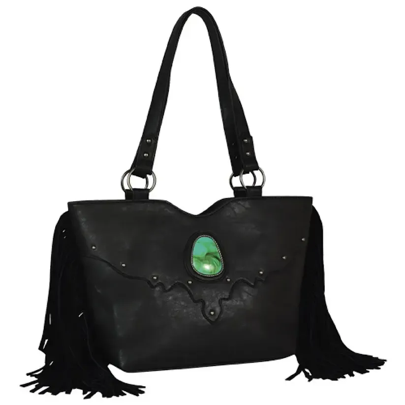 JUSTIN SM TOTE BLACK WITH SUEDE FRINGE
