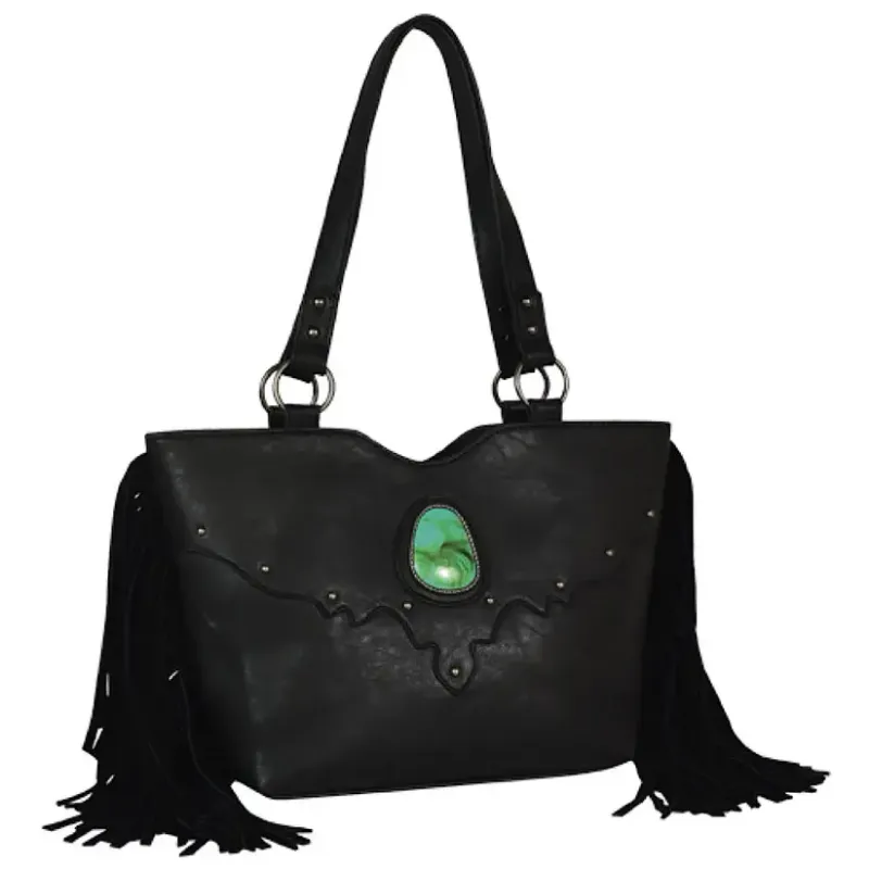 JUSTIN SM TOTE BLACK WITH SUEDE FRINGE