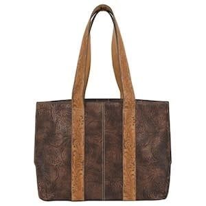 TONY LAMA BRONZED FLORAL BROWN TOTE