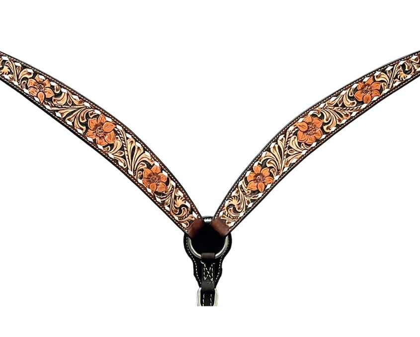 BER351-BC BAR H EQUINE FLORAL HAND PAINTED BREAST COLLAR