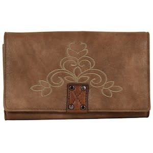 CATCHFLY WALLET LT BROWN W/EMBROIDERY