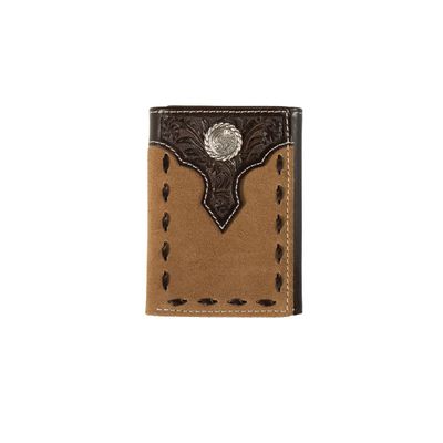 NOCONA TRIFOLD FLORAL OVERLAY ROUGHOUT WALLET