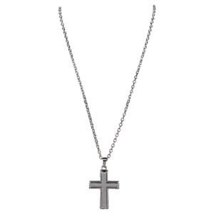 JUSTIN MEN&#39;S NECKLACE STAINLESS STEEL CROSS W/ENAMELED AMERICAN FLAG COLORS