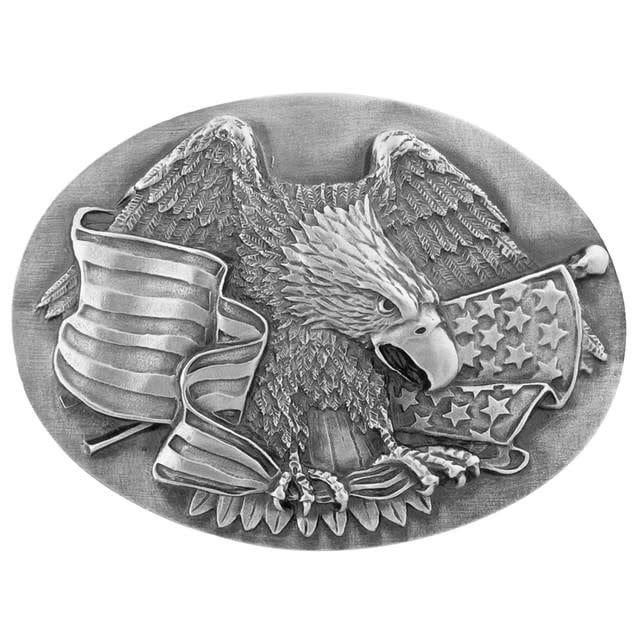 OVAL EAGLE WITH AMERICAN FLAG BELT BUCKLE