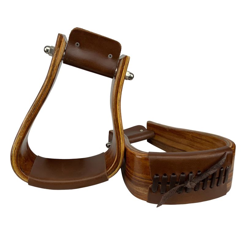 SHOWMAN MAHOGANY ANGLED DEEP ROPER STIRRUPS