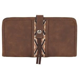 JUSTIN SLIM WALLET BROWN W/SOUTHWEST WOVEN ACCENT